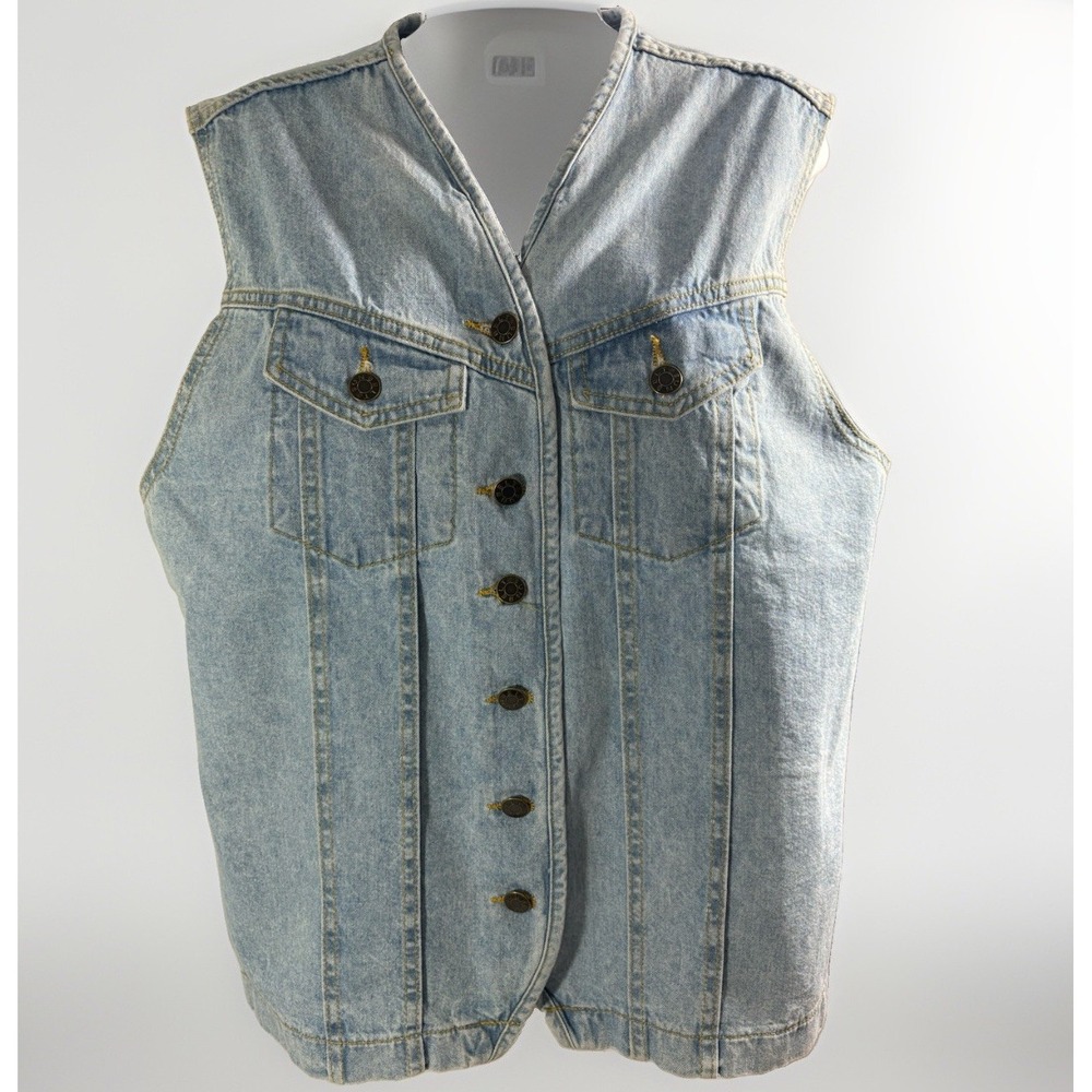 VTG 90s Sun Belt Denim Vest Womens XL Light Wash Jean Cinch Back Country Western